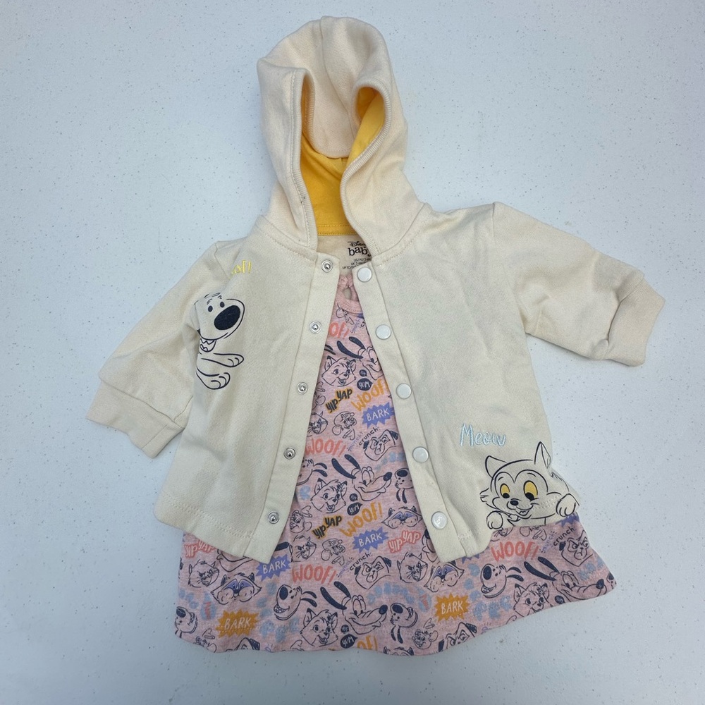 Disney Baby Pink dress and Cream Cartoon Print Fabric sweatshirt
